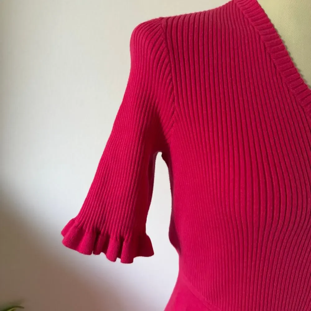 Kate Spade Pink Ruffle Knit A Line Dress Sz L Silk Work Office Career Preppy